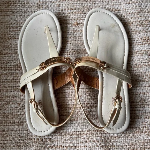 Coach Women's Gold and Cream Sandals - Picture 4 of 8